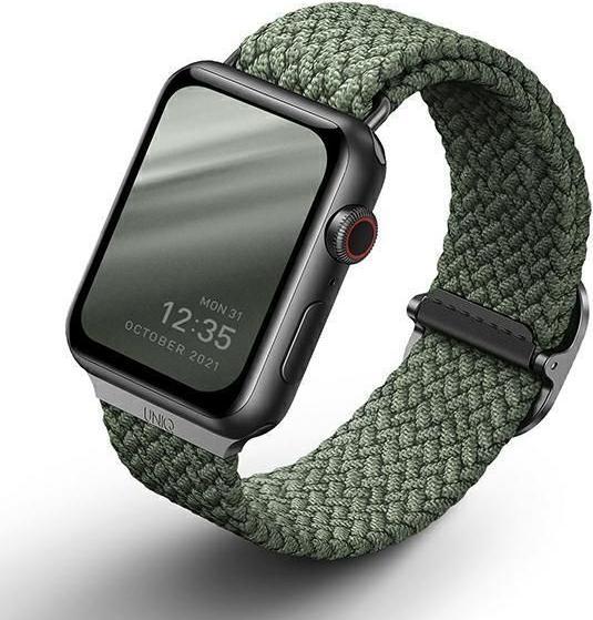 Actual product image Uniq pasek Aspen Apple Watch 40/38/41mm Series 4/5/6/7/8/SE/SE2 Braided zielony/cypress green (41 mm, 38 mm, 40 mm, Plastic)
