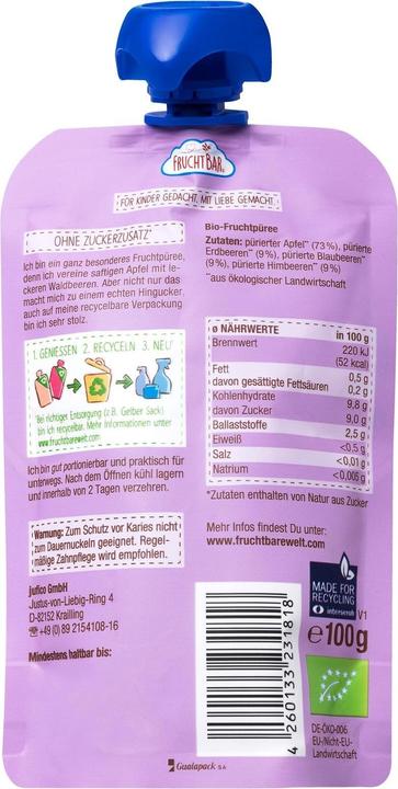Actual product image Fruchtbar Fruit Puree Organic Apple Forest Fruit Btl 100 g (109 g)