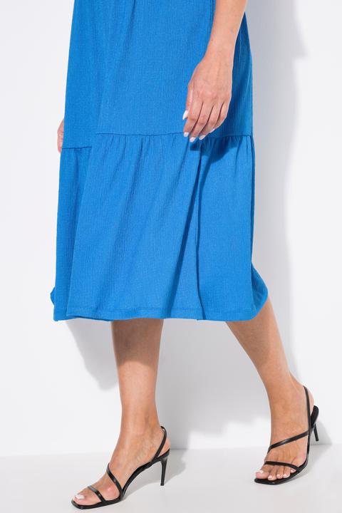 Actual product image Ulla Popken Tiered Flounce Panel Short Sleeve Split Neck Dress (56)