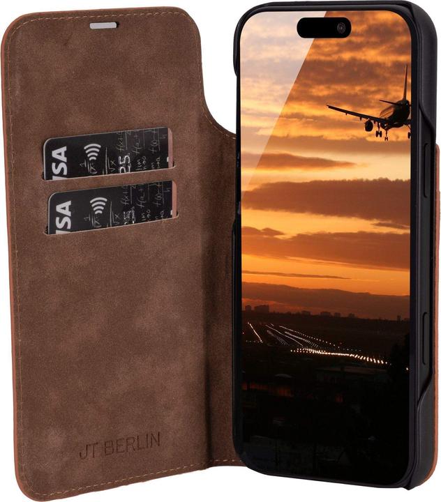 Actual product image JT Berlin Genuine leather BookCase Tegel for iPhone 17 Pro Max cognac (Apple iPhone 17 Pro Max)