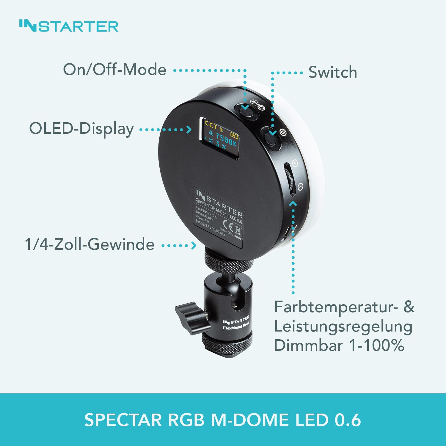 Thumbnail - Wiltec Spectar RGB M-Dome LED 0.6 (Videoleuchte), Dauerlicht, Schwarz