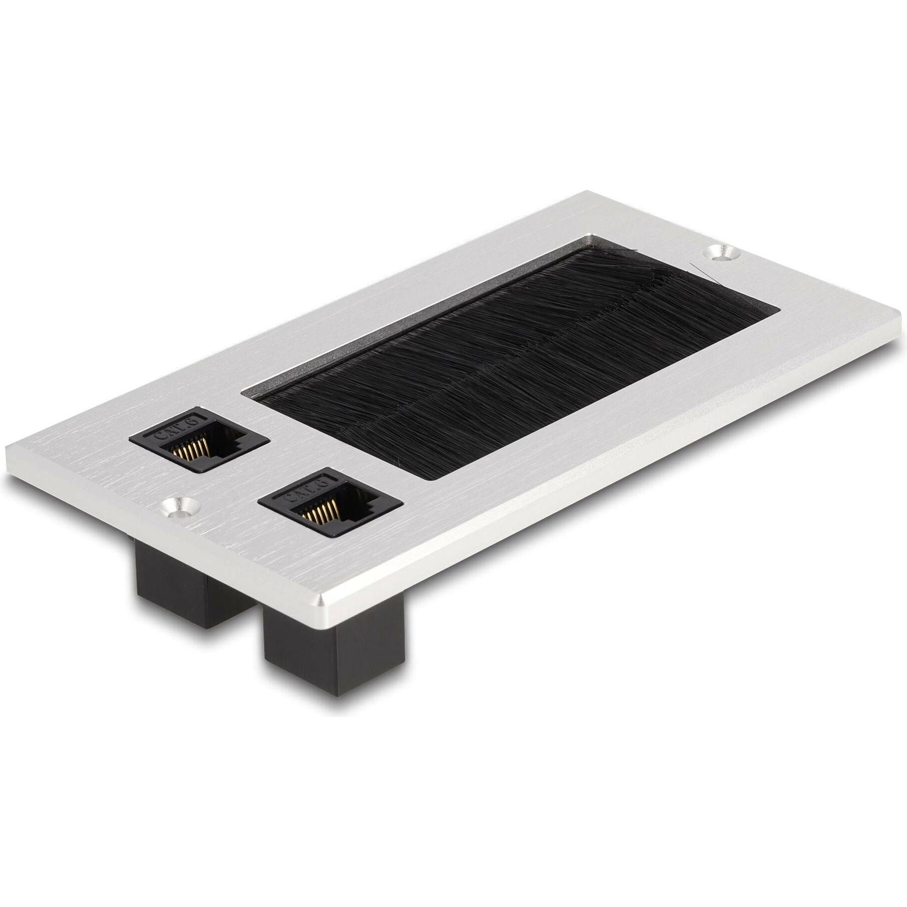 Delock Einbaurahmen mit Bürste und 2 x RJ45 Keystone Modul Cat.6, Netzwerk Zubehör