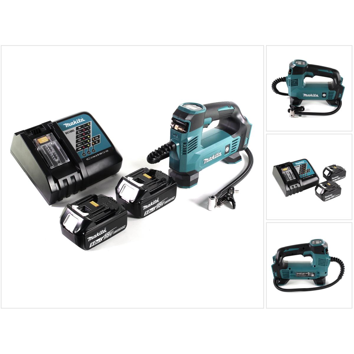 Makita, Kompressor, DMP 180 RT Akku Kompressor 18 V 8,3 bar + 2x Akku 5,0 Ah + Ladegerät (8.30 Bar, 12 l)