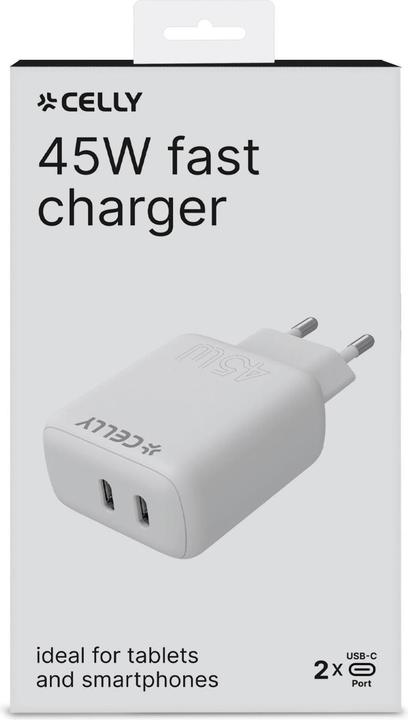 Actual product image Celly Travel Charger 2 Usb-C (45 W, 2 ports)
