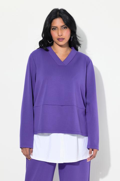 Produktbild Ulla Popken Sweatshirt, Bluseneinsatz, V-Ausschnitt, Langarm (50, 52)