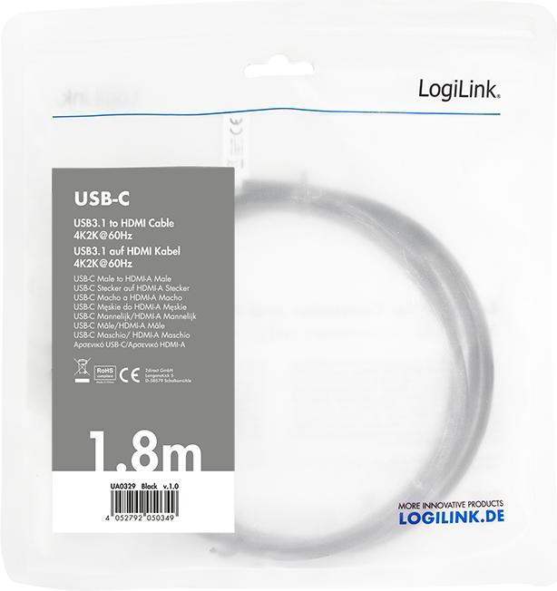 Produktbild LogiLink USB Typ C — HDMI (Typ A) (1.80 m)