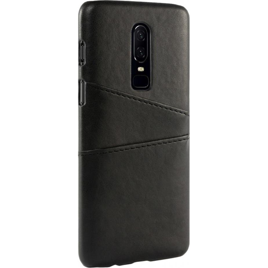 Thumbnail - Screenguard OnePlus 6T CardCaddy Leder Backcase mit Kartenfächern (OnePlus 6T), Smartphone Hülle, Schwarz
