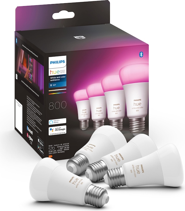 Immagine prodotto Philips Hue White & Color Ambiance BT (E27, 6.50 W, 806 lm, 4 x, F)