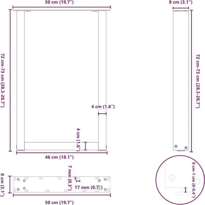 Immagine prodotto vidaXL Gambe per tavolino a U 2 pz. Gamba del tavolo in acciaio antracite 50x(72-73) cm