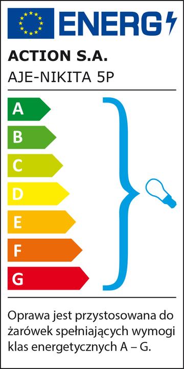Energie-Label Activejet AJE-NIKITA 5P Patyna Deckenbeleuchtung E27 (E27)