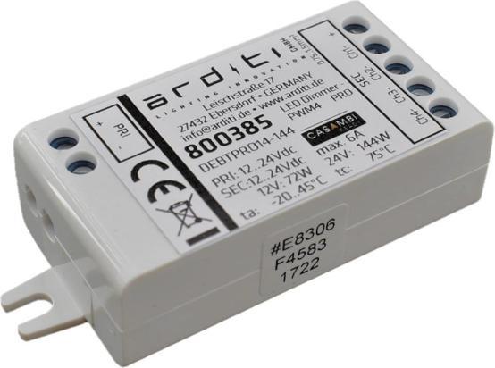 Produktbild Casambi Dimmer PWM4 PRO 4-Kanal 800385 Empfänger RGBW 12V 72W /24V 144W IP20