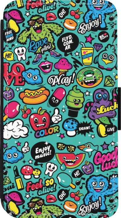 Produktbild PhoneLook Hülle Wallet schwarz Cartoons old school (Apple iPhone 13 mini)