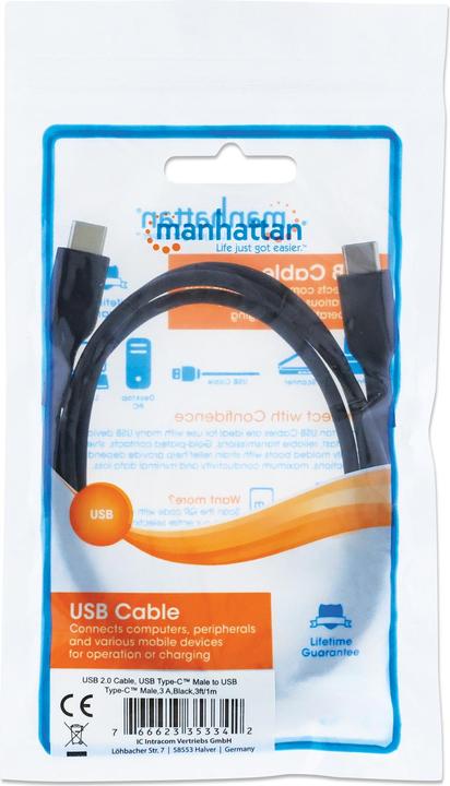Produktbild Manhattan Typ C-Stecker auf Typ C-Stecker (1 m, USB 2.0)