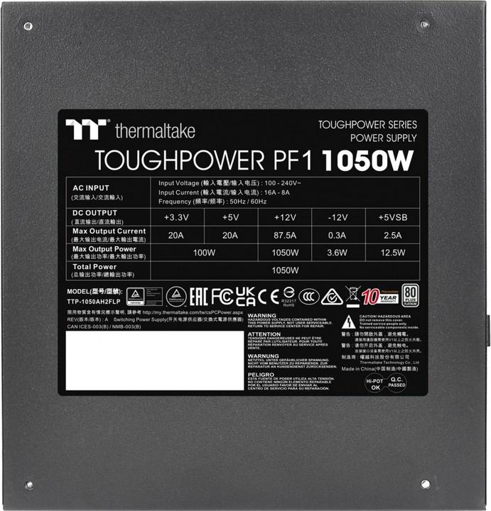 Actual product image Thermaltake Toughpower PF1 1050W 80+ Platinum Modular (1050 W)
