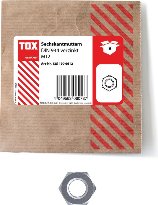 Actual product image Tox Hexagon Nut DIN 934 galvanized M12 (8 pcs)