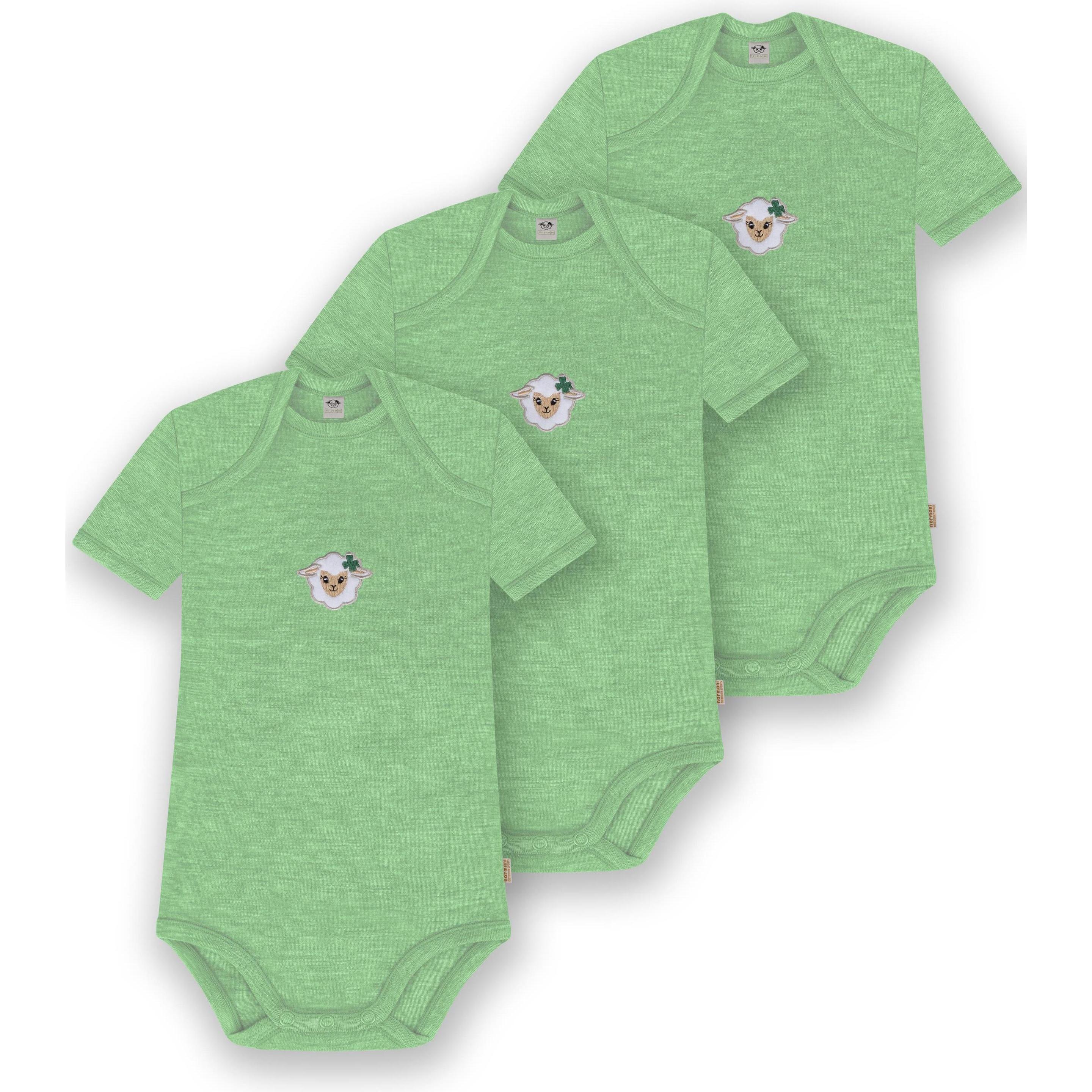 Normani, Herren, Body, 3er Set Baby Merino Body Kurzarm „Tauranga" - 9291, Grün, (98)