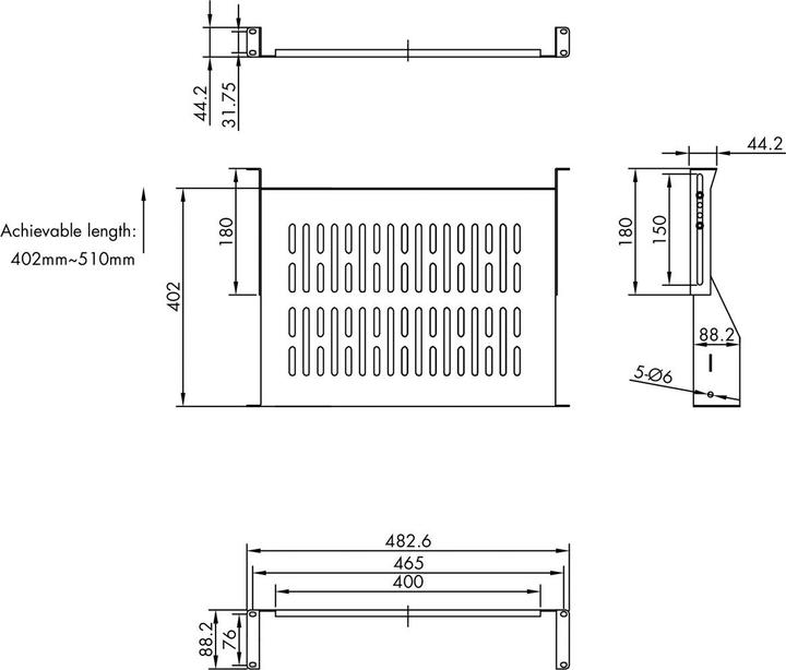 Image du produit Value 19"-Fachboden 2HE, T: 400 mm, < 25 kg, U-Form