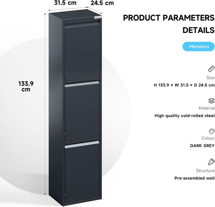 Produktbild Veehaus Mülleimer mit Klappen für Küche (3 x 15 L) (45 l)