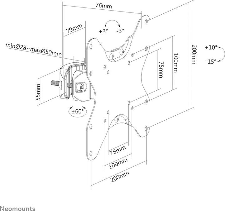 Produktbild Neomounts by Screen Pole Clamp/Truss Mount 1 pivot VESA (polediameter ) (Stange, 25 kg, 23" - 42")