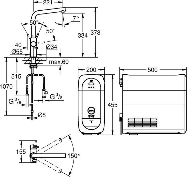 Actual product image Grohe Kitchen tap with filter function Blue hard graphite brushed 31454