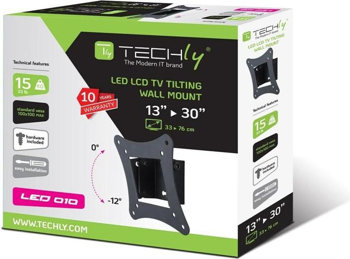 Produktbild Techly Klammer - für Flachbildschirm - Schwarz - Bildschirmgrösse: 33-76.2 cm (13"-30") (Wand, 30", 15 kg)