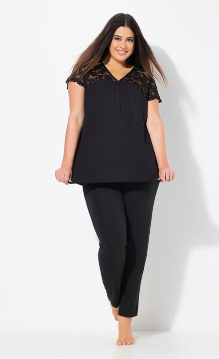 Actual product image Ulla Popken Lace Panel Two Piece Pajama Set (60)