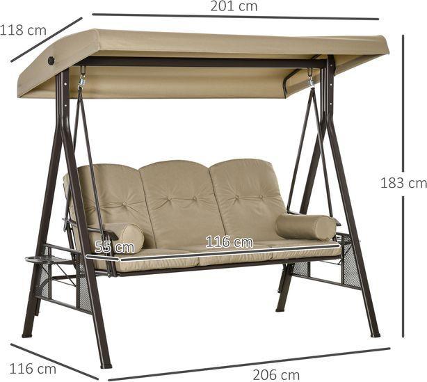 Immagine prodotto Swisshandel24 Altalena Hollywood a 3 posti Altalena da giardino con tettuccio parasole Cuscino Metallo Poliestere