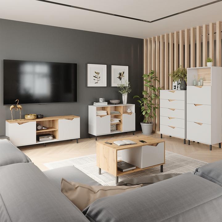 Image du produit Vicco Kommode Marelle, Weiss/Artisan, 60 x 169.5 cm mit 4 Fächern (60 x 38 x 169.50 cm)