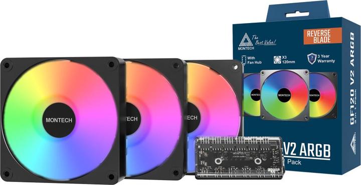 Produktbild Montech GF120R V2 ARGB 3 in 1 Pack Black (120 mm, 3x)