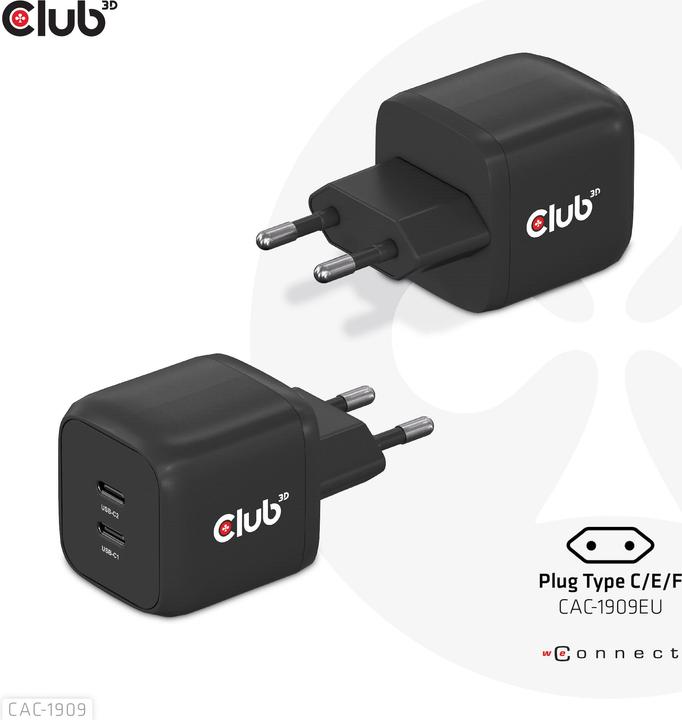 Actual product image Club 3D Charger PPS 45W GAN, Power Delivery (PD) 3.0 (45 W, 2 ports)