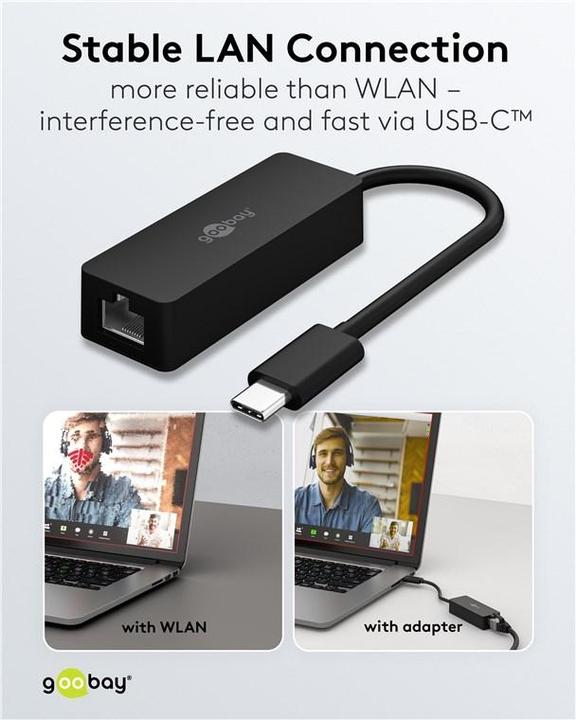 Actual product image Goobay USB-C-Ethernet-Adapter, schwarz (USB-C)