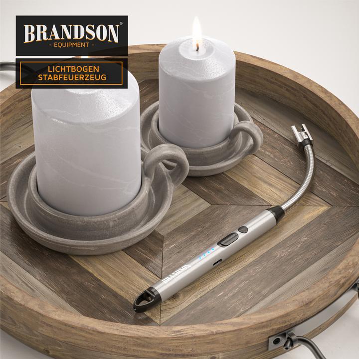 Produktbild Brandson Feuerzeug elektrisch, Lichtbogen Stabfeuerzeug USB aufladbar, flexibler Hals, Kaminanzünder, silber