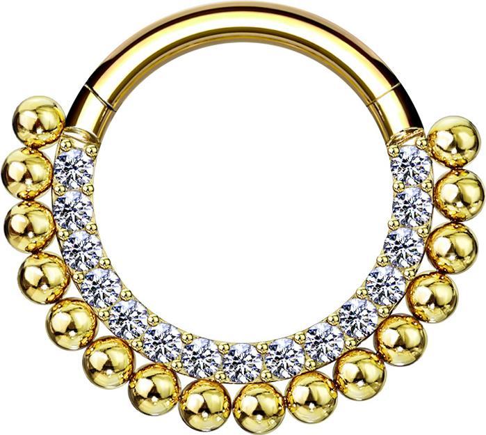 Produktbild Star Piercing Micro Segmentring klappbar vergoldet front Kristalle silber und Kugeln (ohne Messing, Chirurgenstahl 316L)
