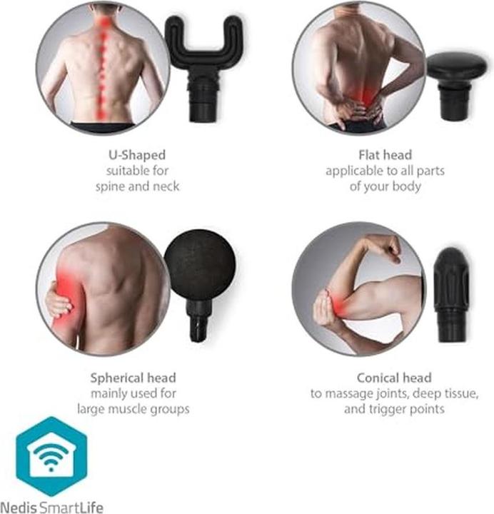 Image du produit Nedis Pistolet de massage SmartLife Sport - Fonctionne sur batterie - Rechargeable - 5 modes de massage - (5 Marches, 600 min)