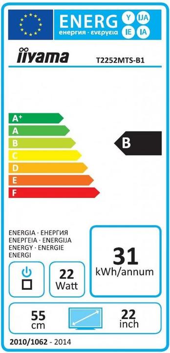 Energy Label iiyama ProLite T2252MSC-B1 (1920 x 1080 pixels, 22")