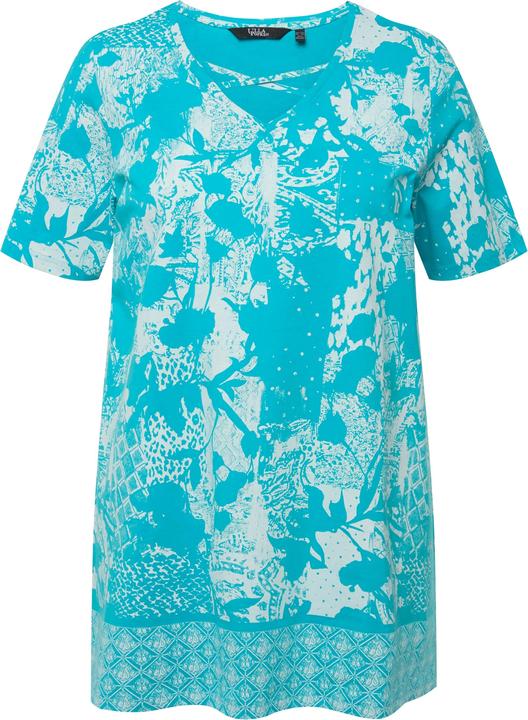 Image du produit Ulla Popken T-shirt col en V et manches courtes. Mélange d'imprimés et cordons fantaisie. (46, 48)