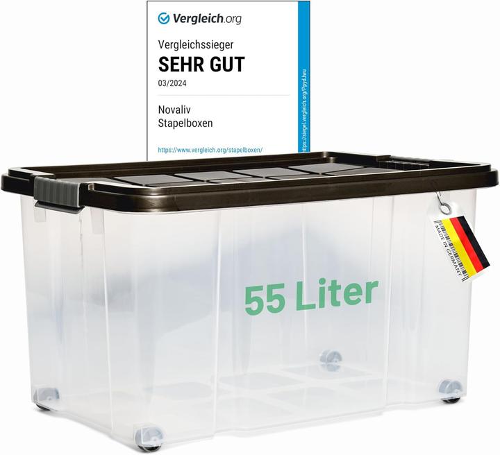 Produktbild Novaliv Aufbewahrungsbox mit Deckel Gross 55L Anthrazit Nestbar stapelbare Plastikbox mit Clipverschl (40 cm, 55 l, 1x)