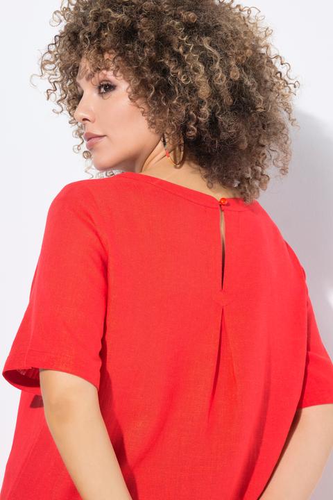 Actual product image Ulla Popken Draped Linen Blend Short Sleeve Blouse (50, 52)