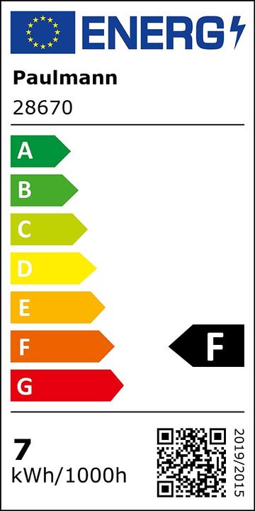 Energie-Label Paulmann AGL mit Kopfspiegel (E27, 6.50 W, 600 lm, 1 x, F)