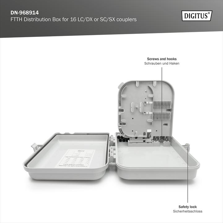 Produktbild Digitus Outdoor FTTH Box für 16 Kabel und 16x LC/DX oder 16x SC/SX