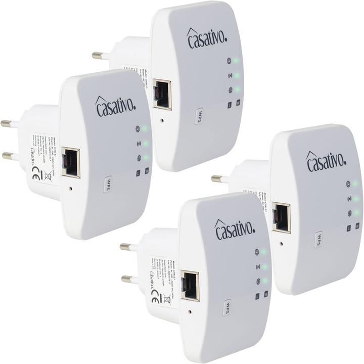 Image du produit Casativo 4er-Set Mini-WLAN-Repeater mit WPS-Funktion, 300 Mbit/s, LAN-Anschluss & 2,4 GHz (300 Mbit/s)