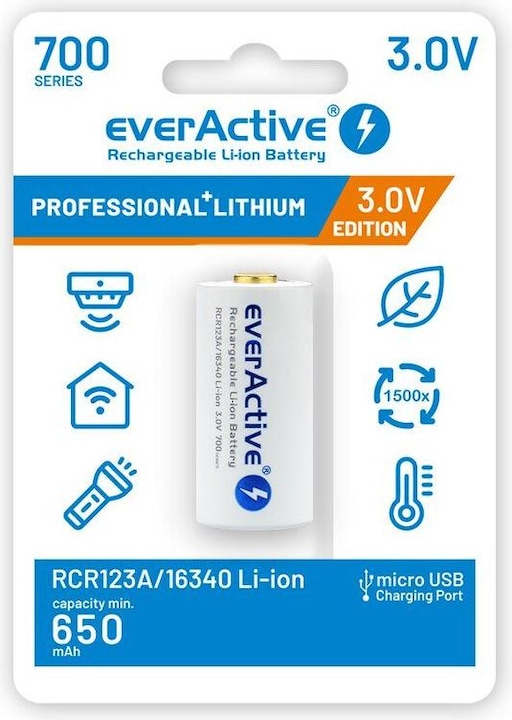 Produktbild Everactive 16340 / RCR123A 3V 700 mAh - Akku (1 Stk., RCR123A, 650 mAh)