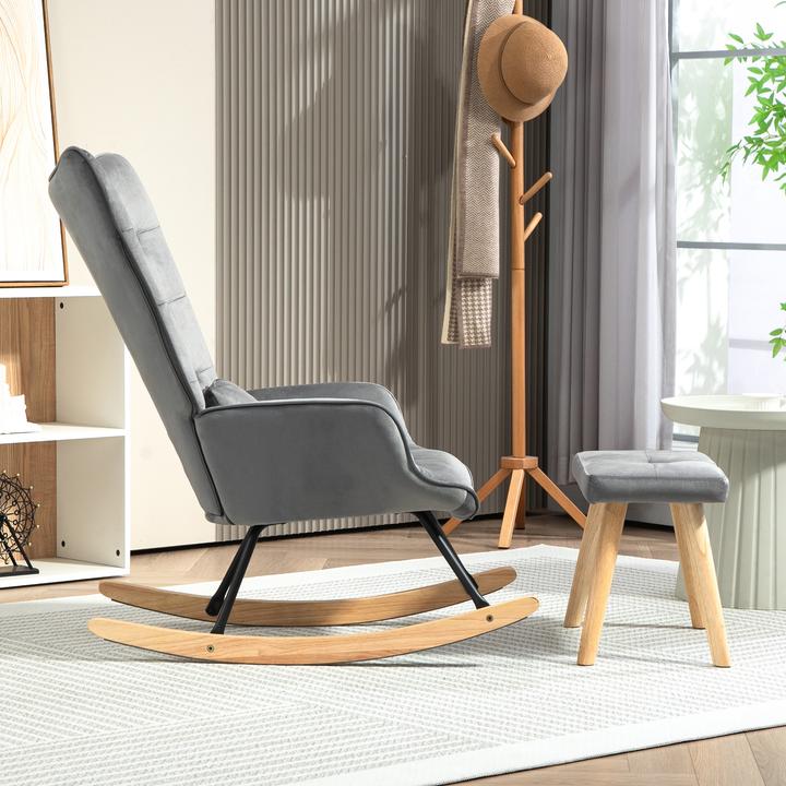 Produktbild Homcom Schaukelsessel mit Hocker Samt Dunkelgrau