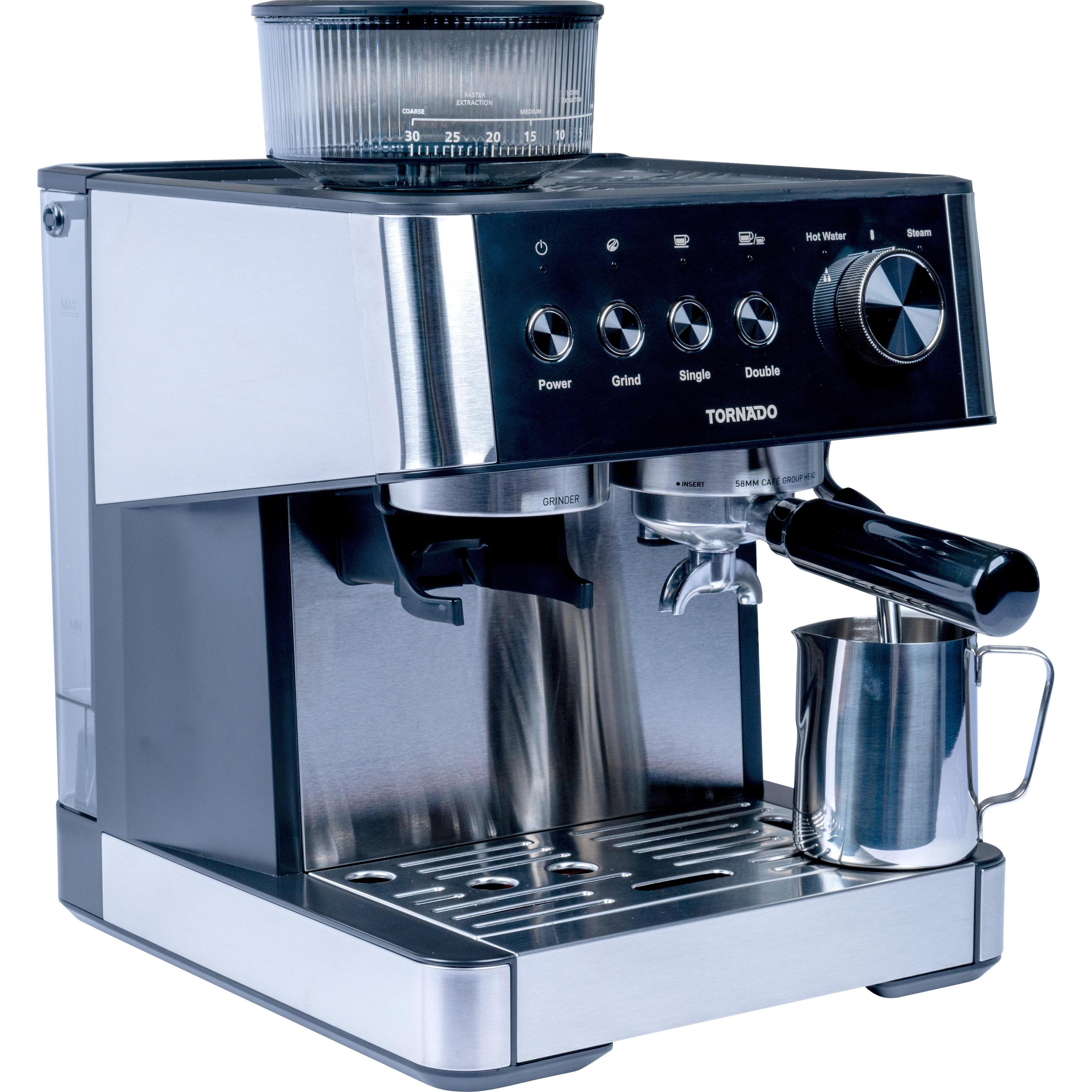 Tornado Kaffeevollautomat TCM-5431-GS / Edelstahl und Schwarz, Siebträgermaschine, Schwarz