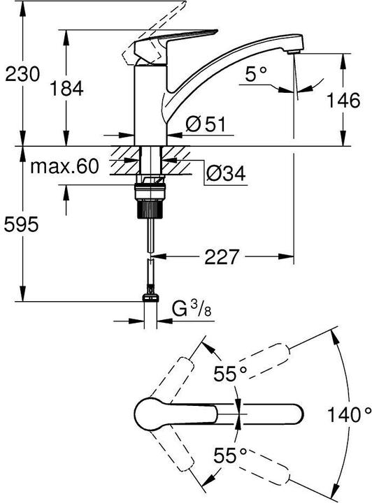 Produktbild Grohe Start QuickFix Küchenarmatur, flacher Auslauf, schwenkbar, mattschwarz