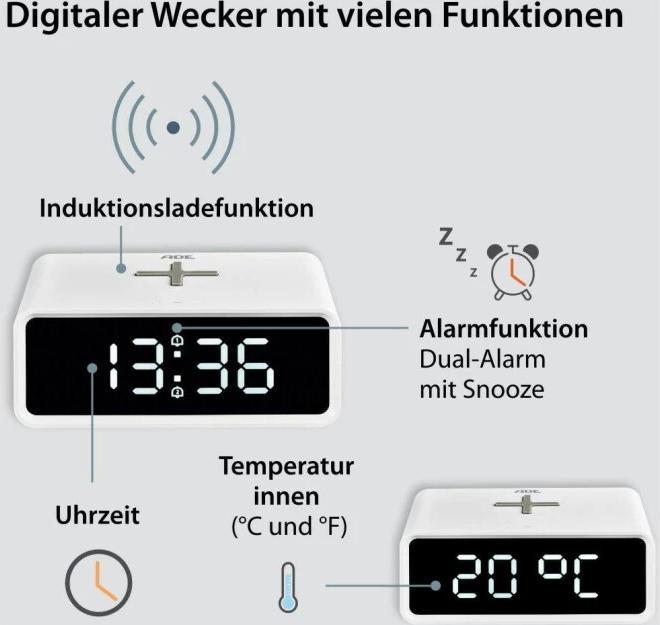 Actual product image ADE digital alarm clock / with induction charging function