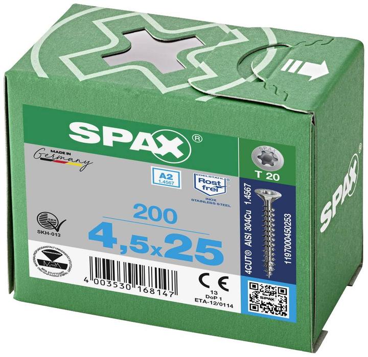 Actual product image Spax A2 Countersunk Multi-Head T-Star Plus T20 Fully Threaded (200 Screws per piece)