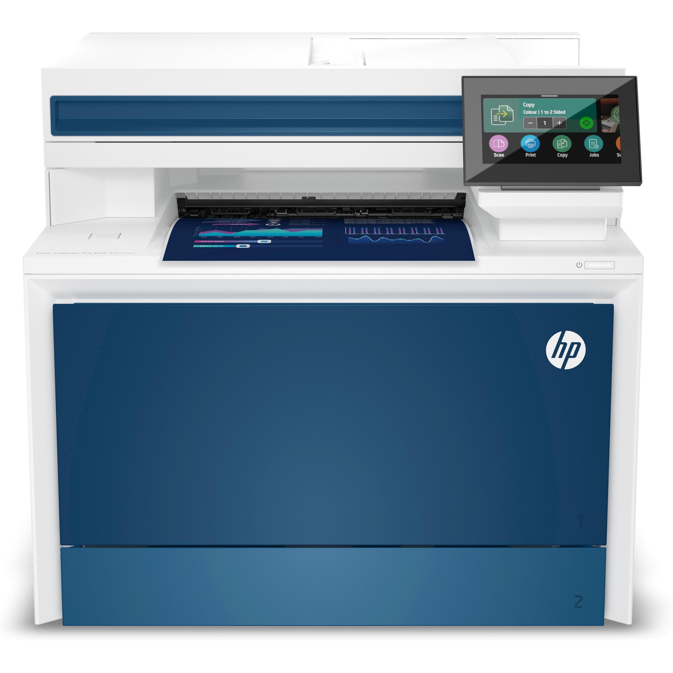 HP Color LaserJet Pro MFP 4302dw (Laser, Farbe), Drucker, Weiss, Blau