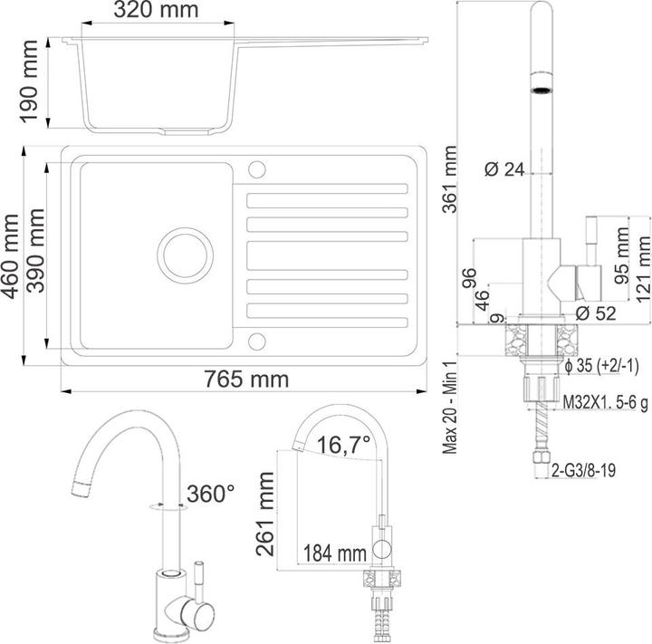 Actual product image Bergström with black fitting (Fitted sink, 46 cm, 76.50 cm)