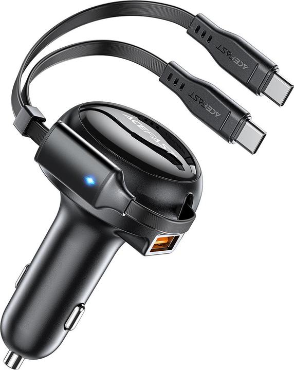 Produktbild Acefast Car Charger B13, 53W, 2xUSB-C, with retractable cable (black)